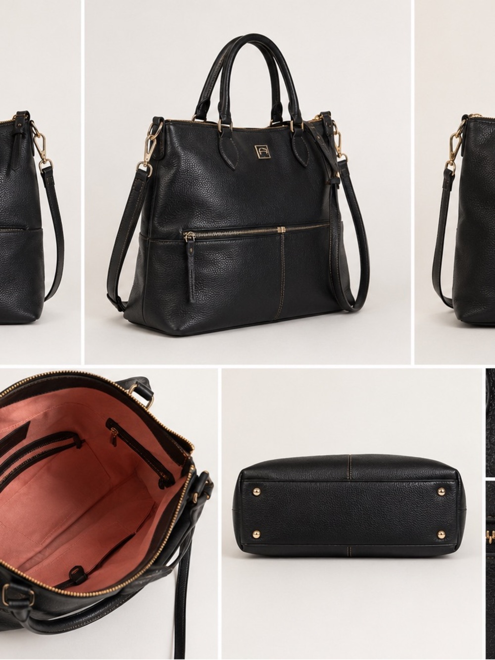 Dooney & Bourke Large Black Pocket Satchel Detachable Shoulder Strap